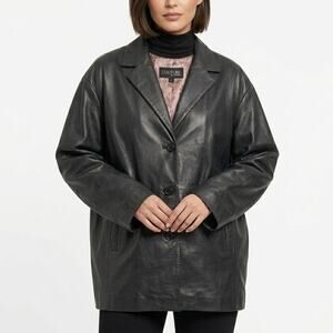 Couture By J Park Lamb Leather Jacket Womens L Black 3 Button Front Buttery Soft